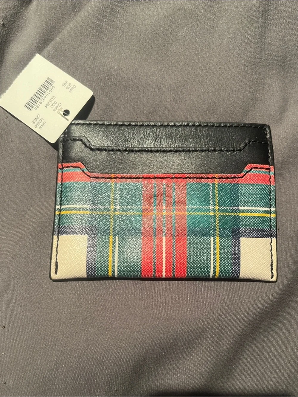J.Crew Green and Red Plaid Leather Card Sleeve Wallet - NWT